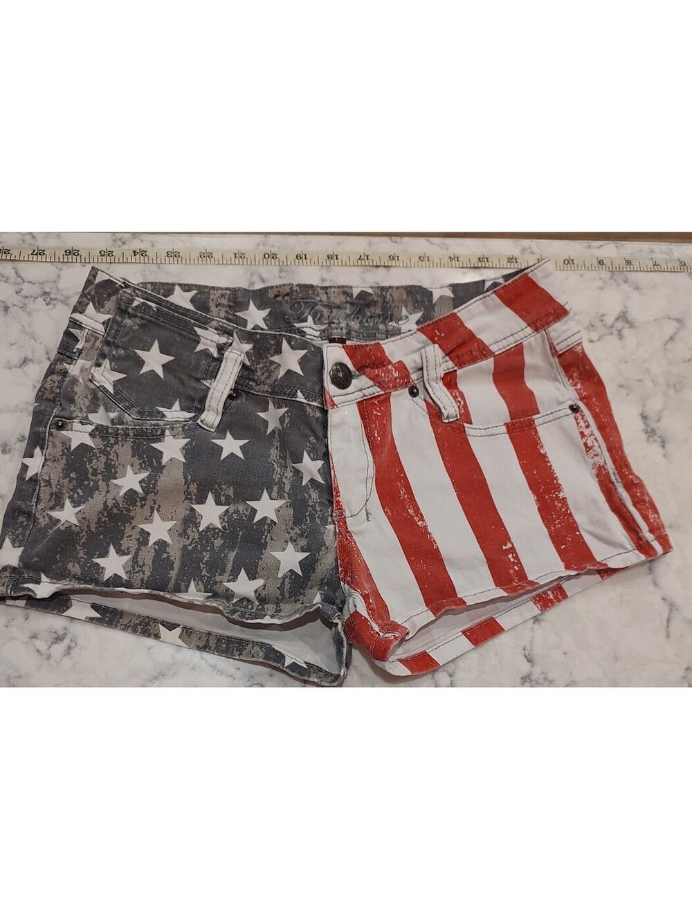 🇺🇸 Fishbone "The Original Denim" American Flag Shorts SZ L #Patriotic #grunge